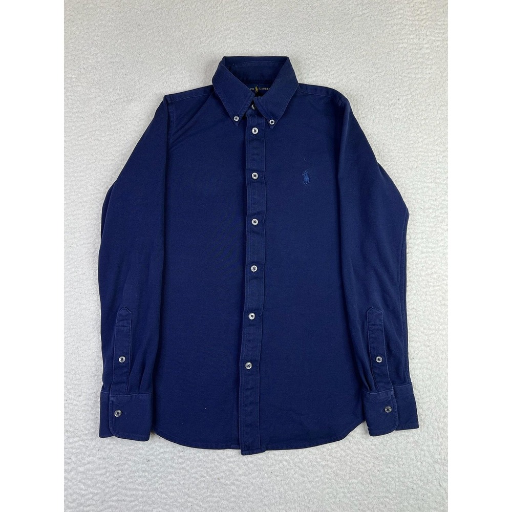Ralph Lauren Shirt Boys Small Blue Knit Oxford Button Down Long Sleeve Pony Logo